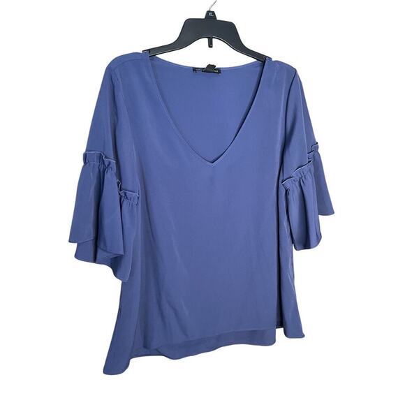 Saks Fifth Avenue Short Flutter Sleeve Top V-Neck Blue Womens Size Large NEW - Picture 1 of 4